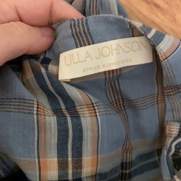 Ulla Johnson / Clarke blue plaid gathered checked cotton voile blouse top 8 - Picture 7 of 9